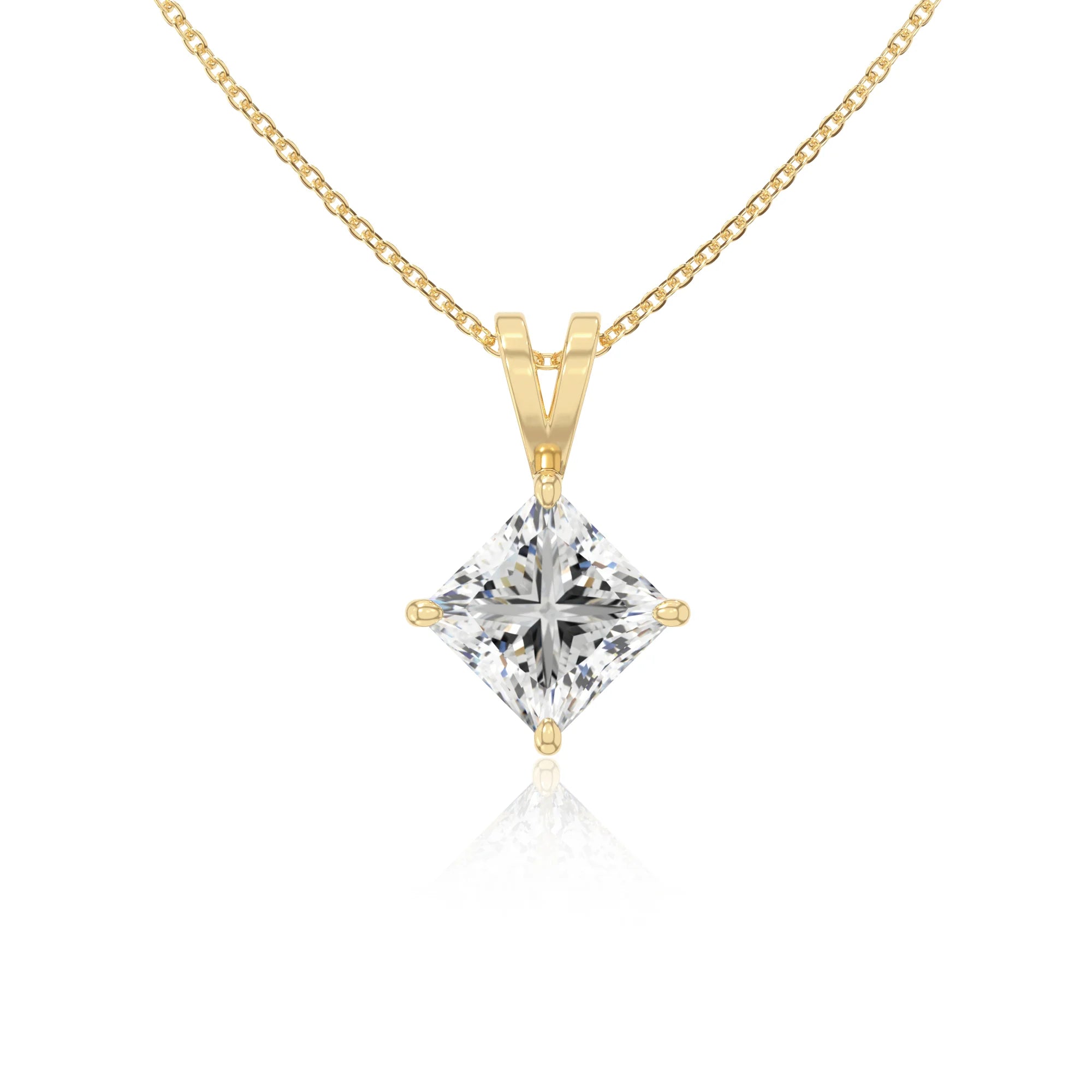 moissanite v-bale solitaire necklaces in yellow gold vermeil 