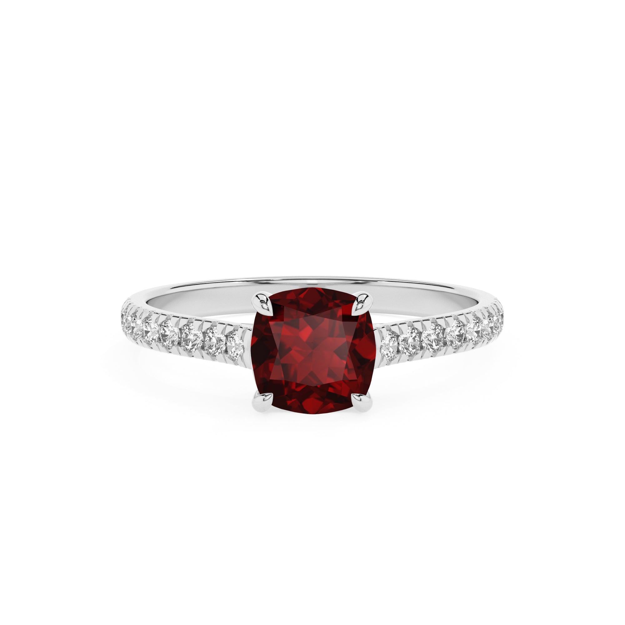 natural garnet cushion half eterity solitaire engagement ring