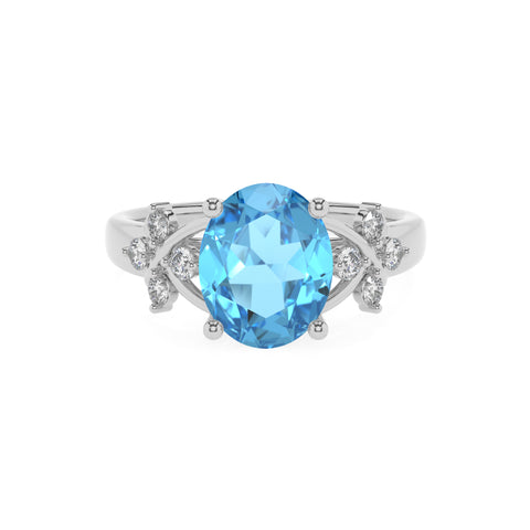 natural swiss blue topaz oval criss cross solitaire engagement ring