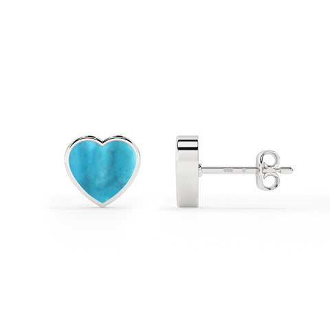 natural compressed turquoise heart shape stud earrings