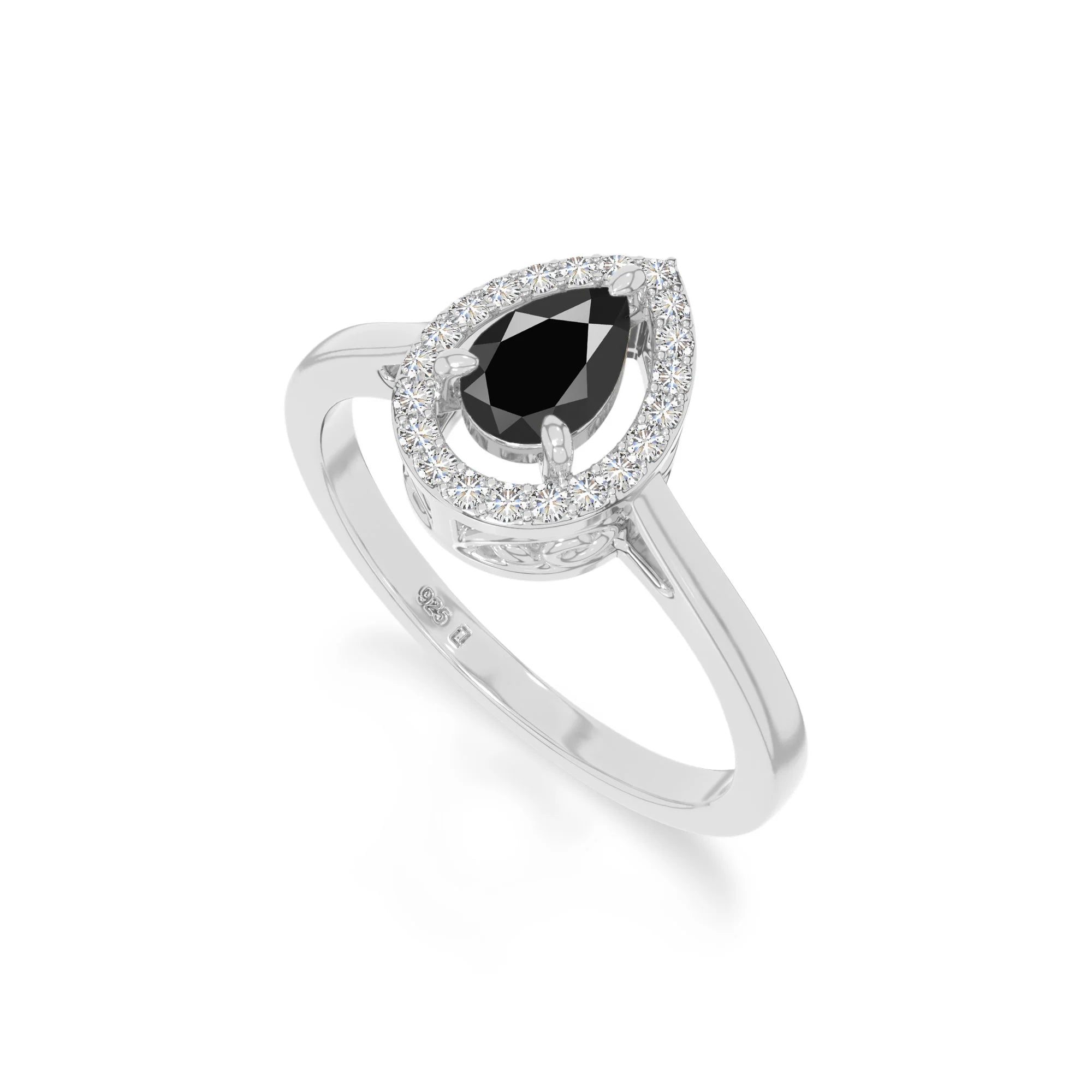 natural black onyx solitaire halo engagement rings in sterling silver 