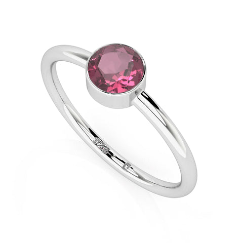 pink tourmaline round cut stackable bezel-set ring