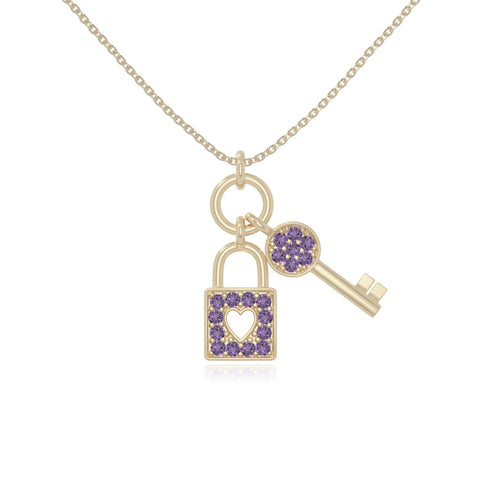 natural amethyst lock & key necklaces in yellow gold vermeil 