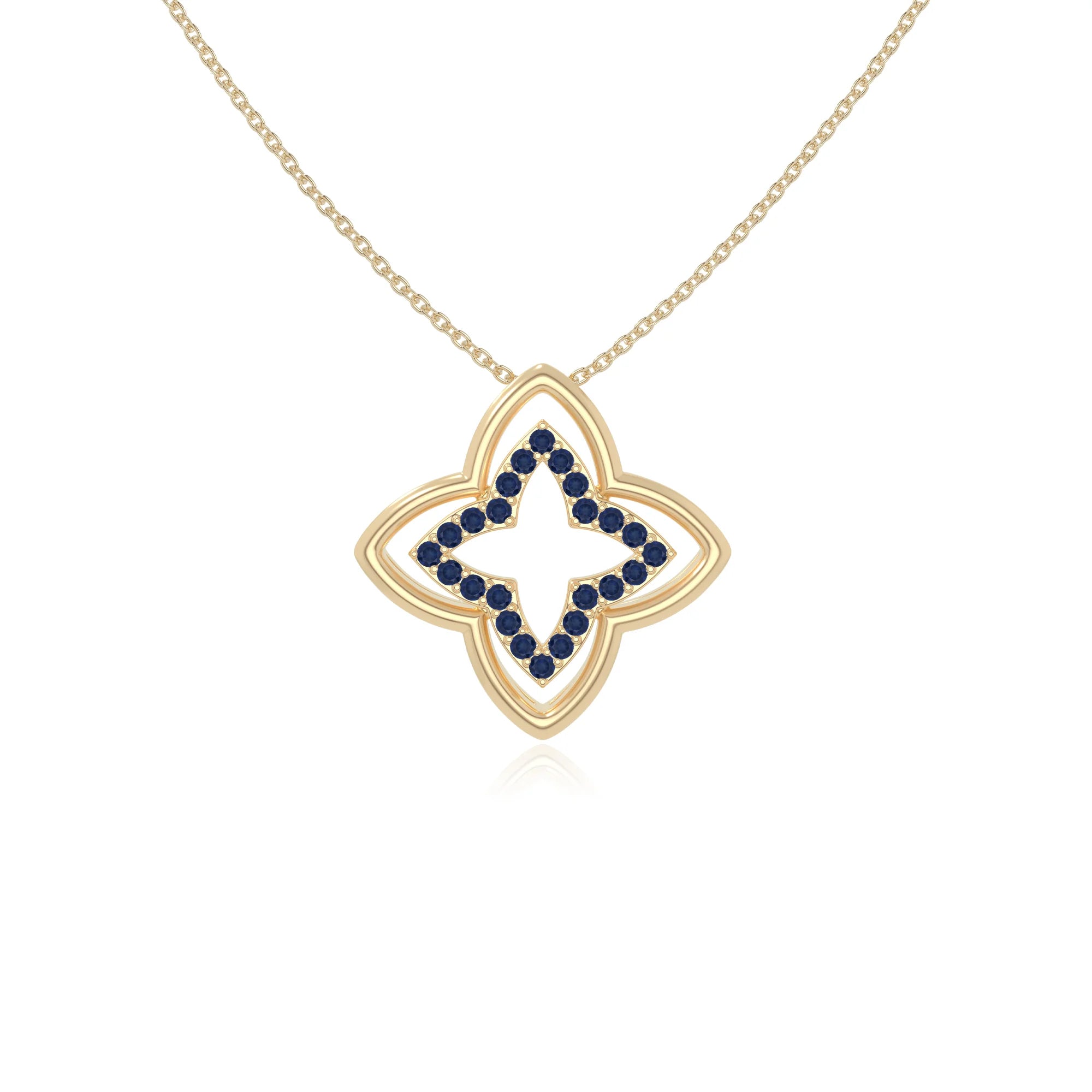 natural blue-sapphire 4 petal flower necklaces in yellow gold vermeil 