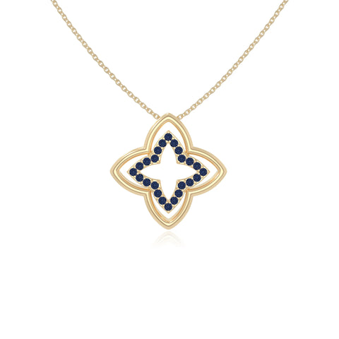natural blue-sapphire 4 petal flower necklaces in yellow gold vermeil 