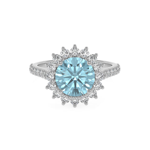 lab grown aquamarine round half eterity halo solitaire engagement ring