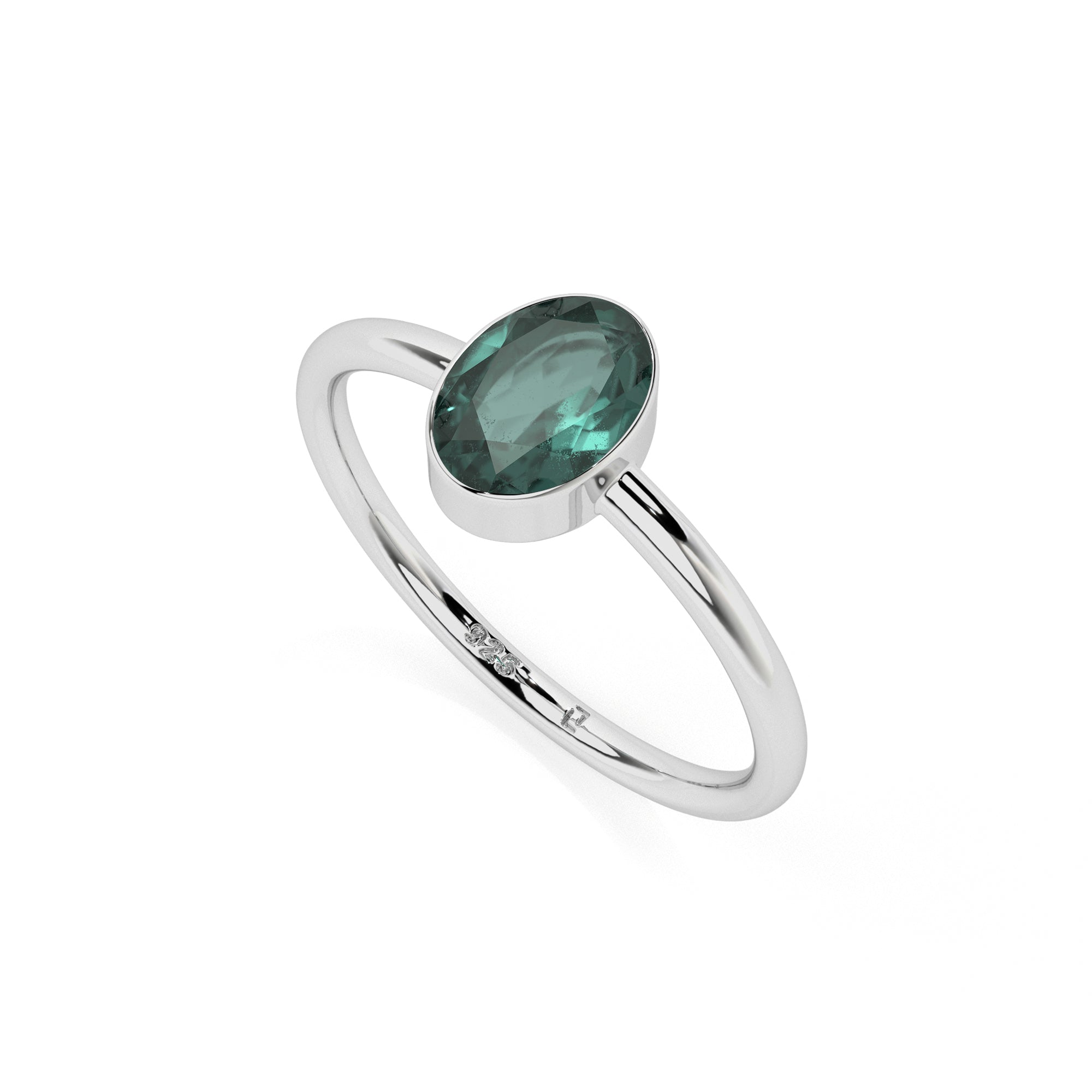 green tourmaline oval cut stackable bezel-set ring