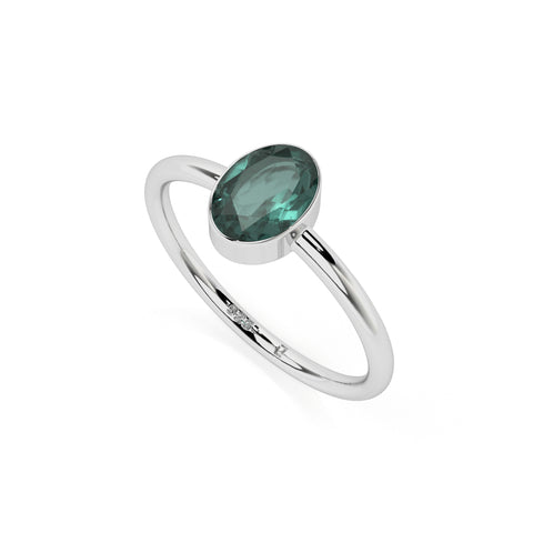 green tourmaline oval cut stackable bezel-set ring