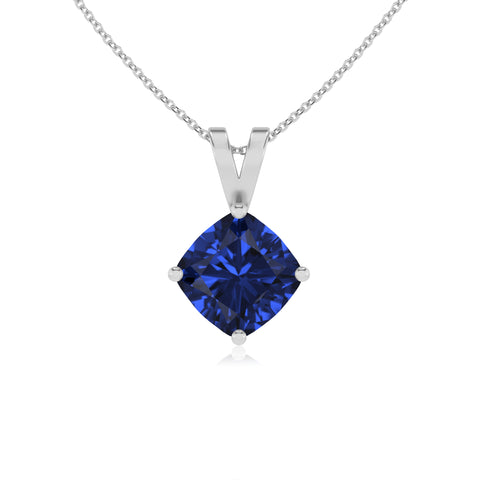 lab grown blue-sapphire cushion shape solitaire v-bale pendant necklace