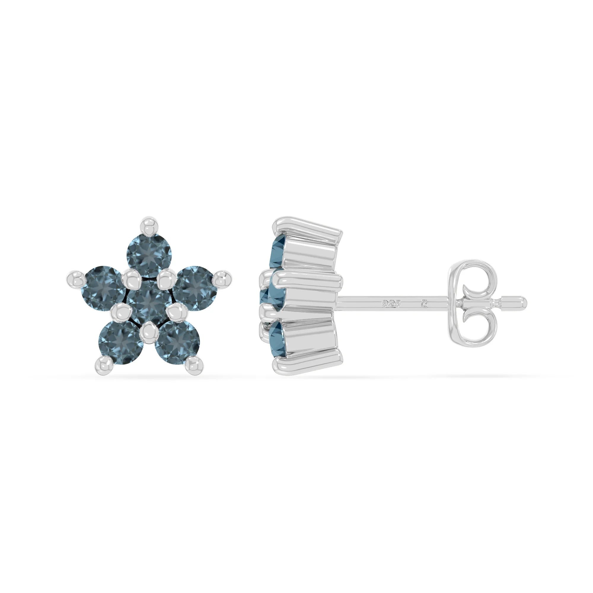 natural london-blue-topaz flower stud earrings in sterling silver 
