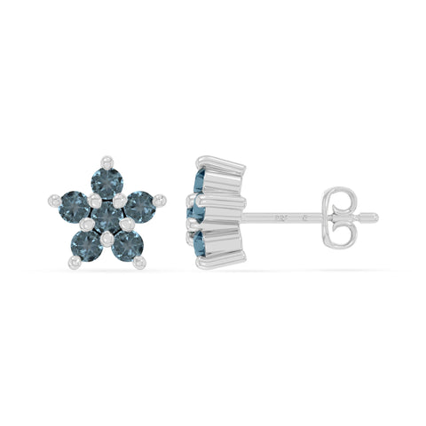 natural london-blue-topaz flower stud earrings in sterling silver 