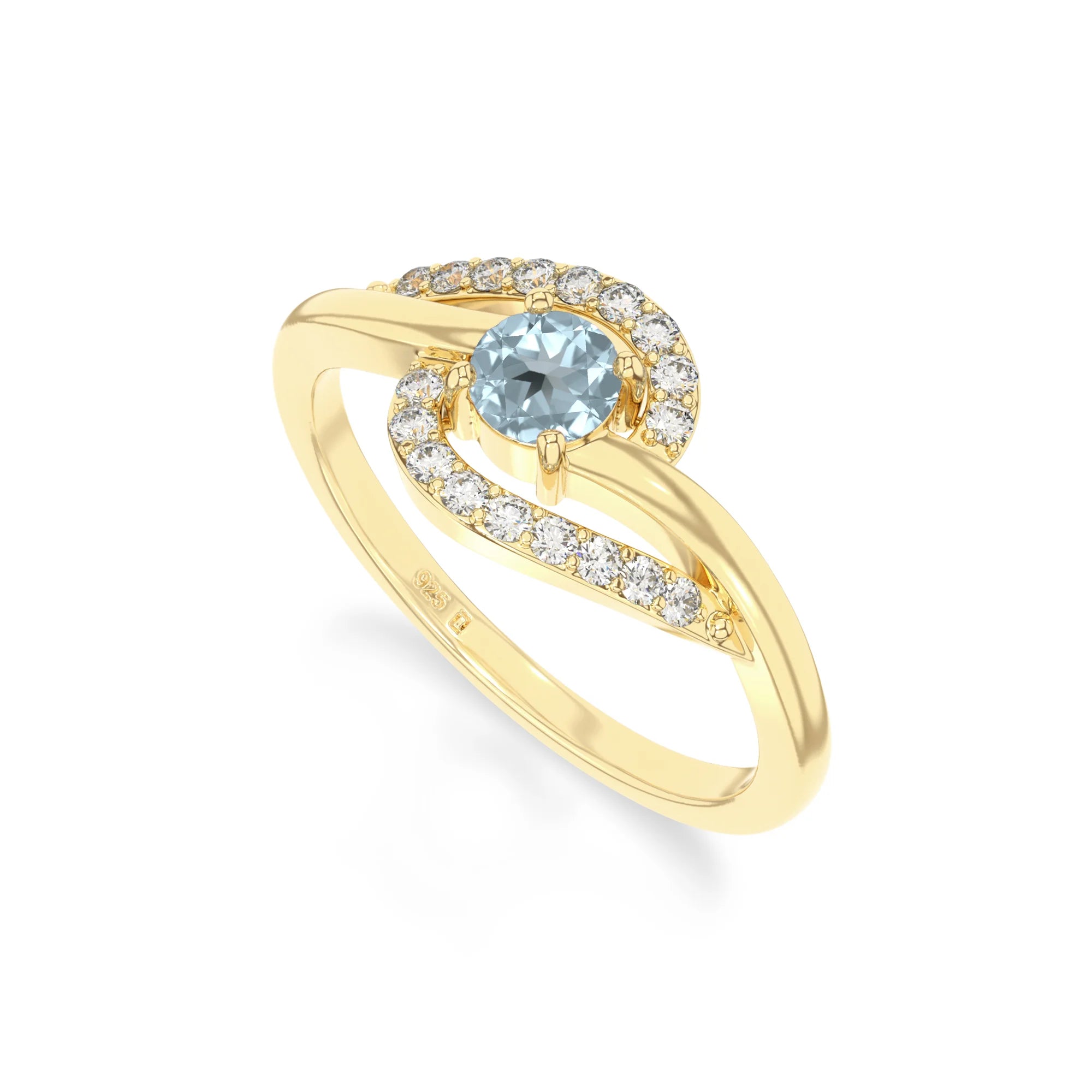 natural aquamarine infinity solitaire rings in yellow gold vermeil