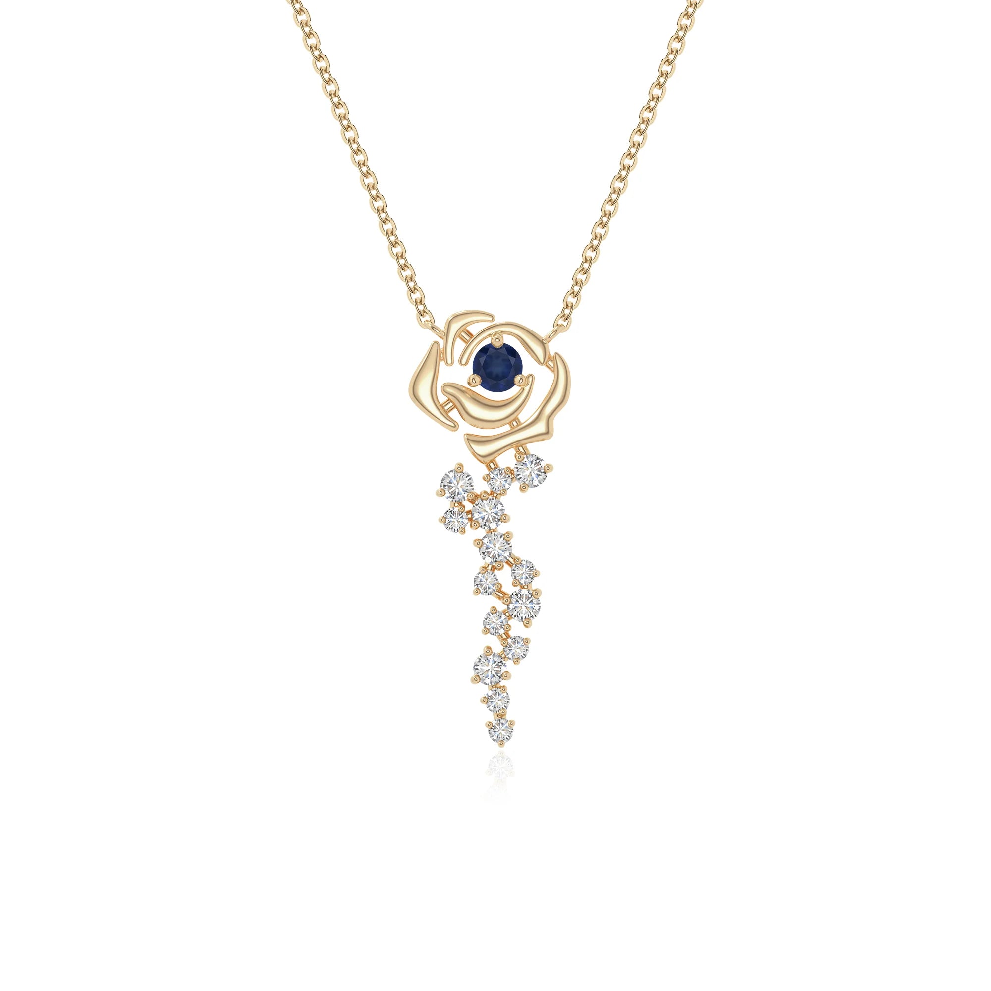 natural blue sapphire rose flower necklaces in yellow gold vermeil 