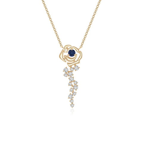 natural blue sapphire rose flower necklaces in yellow gold vermeil 