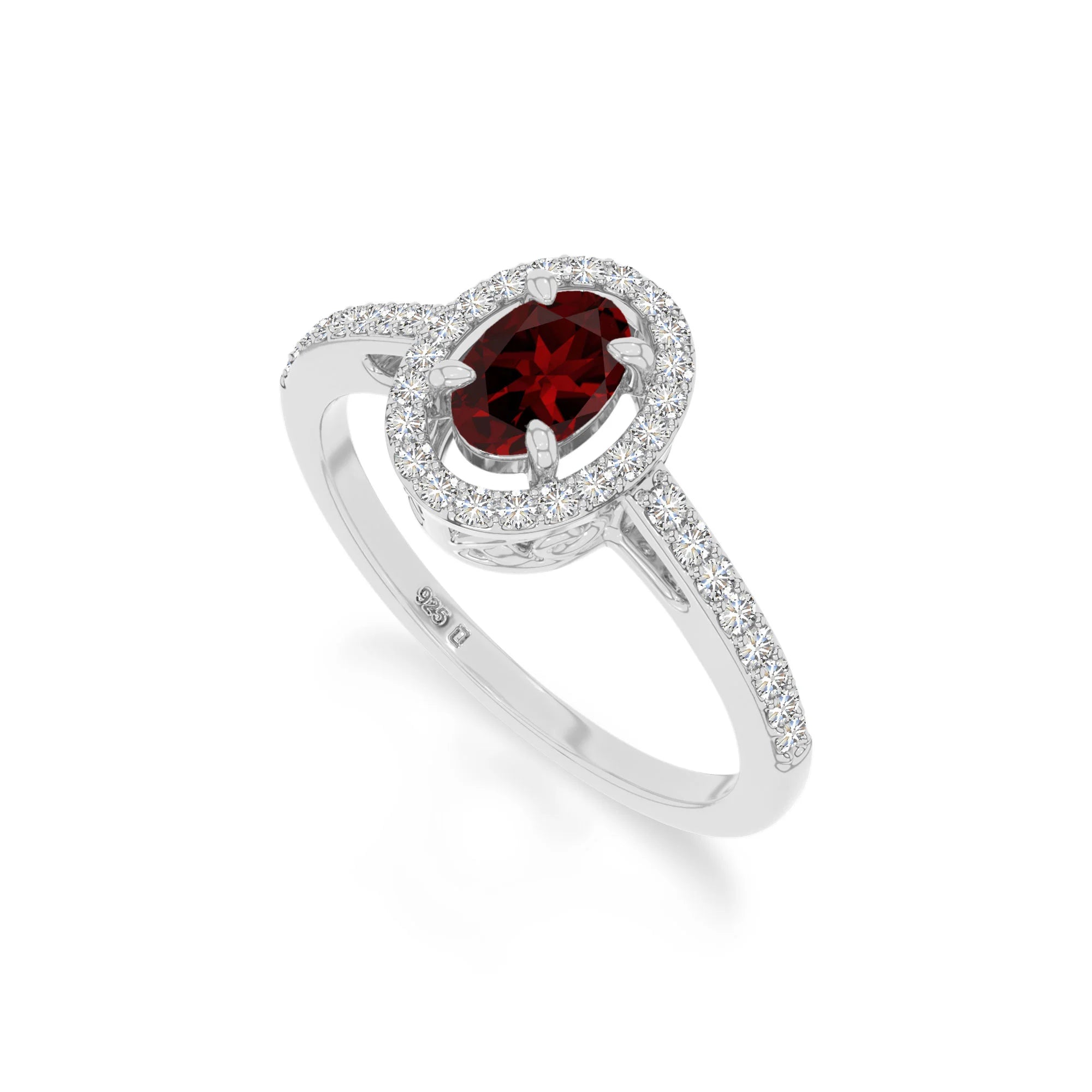 natural garnet solitaire halo engagement rings in sterling silver 