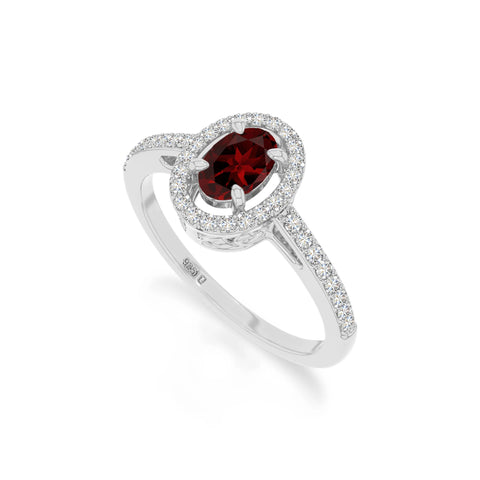 natural garnet solitaire halo engagement rings in sterling silver 