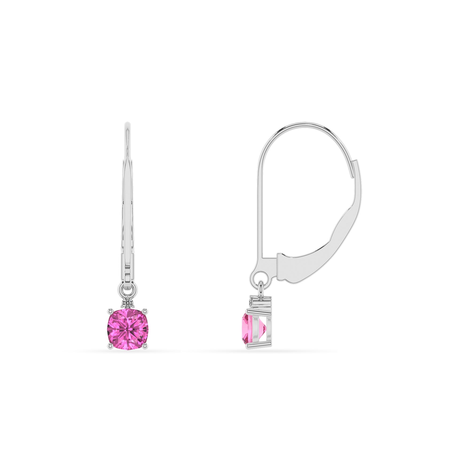 lab grown pink sapphire cushion dangle earrings with moissanite 