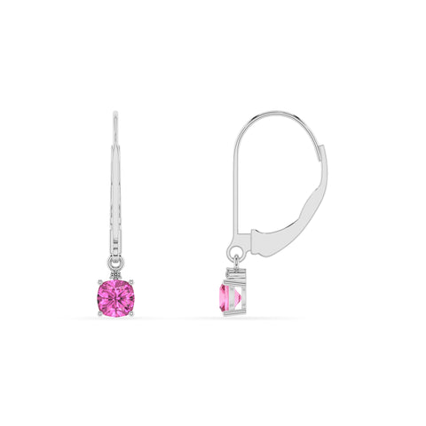 lab grown pink sapphire cushion dangle earrings with moissanite 