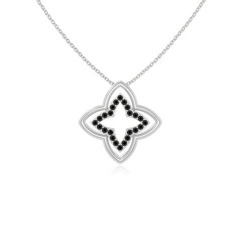 natural black-onyx 4 petal flower necklaces in sterling silver 