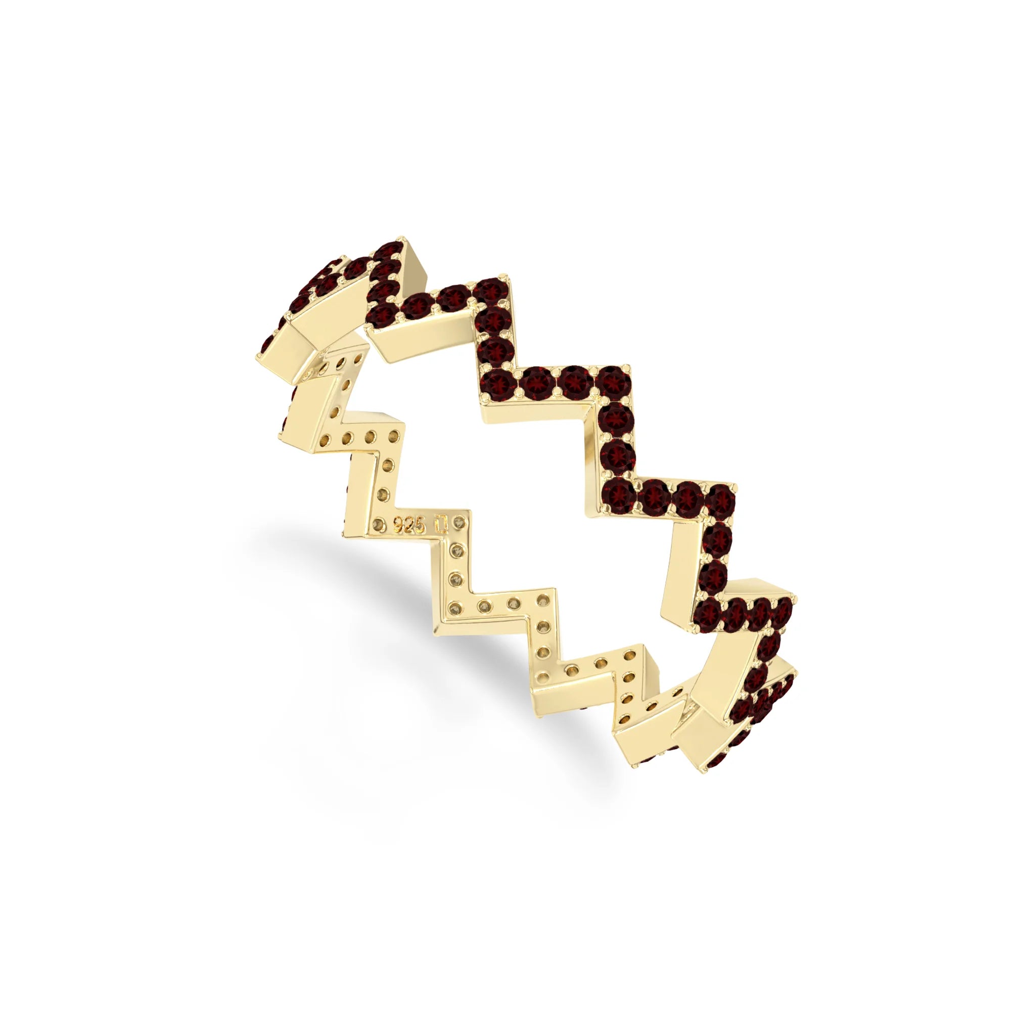 natural garnet zig-zag wedding band rings in yellow gold vermeil