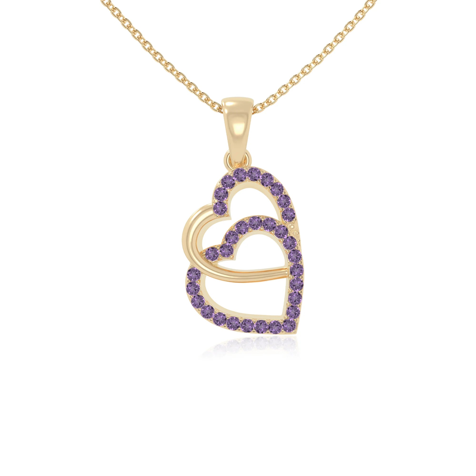 natural amethyst heart in heart necklaces in yellow gold vermeil 