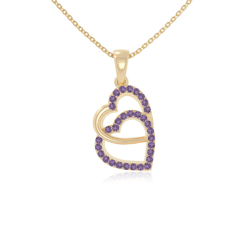 natural amethyst heart in heart necklaces in yellow gold vermeil 