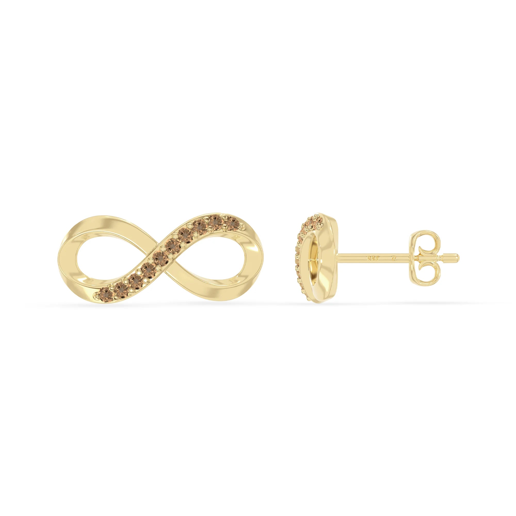 natural citrine infinity stud earrings in yellow gold vermeil 