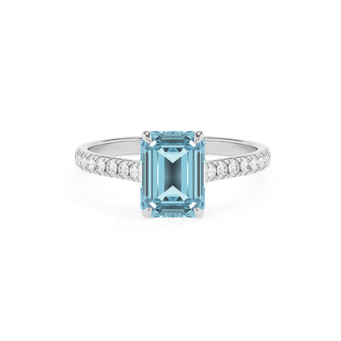 lab grown aquamarine emerald half eterity solitaire engagement ring