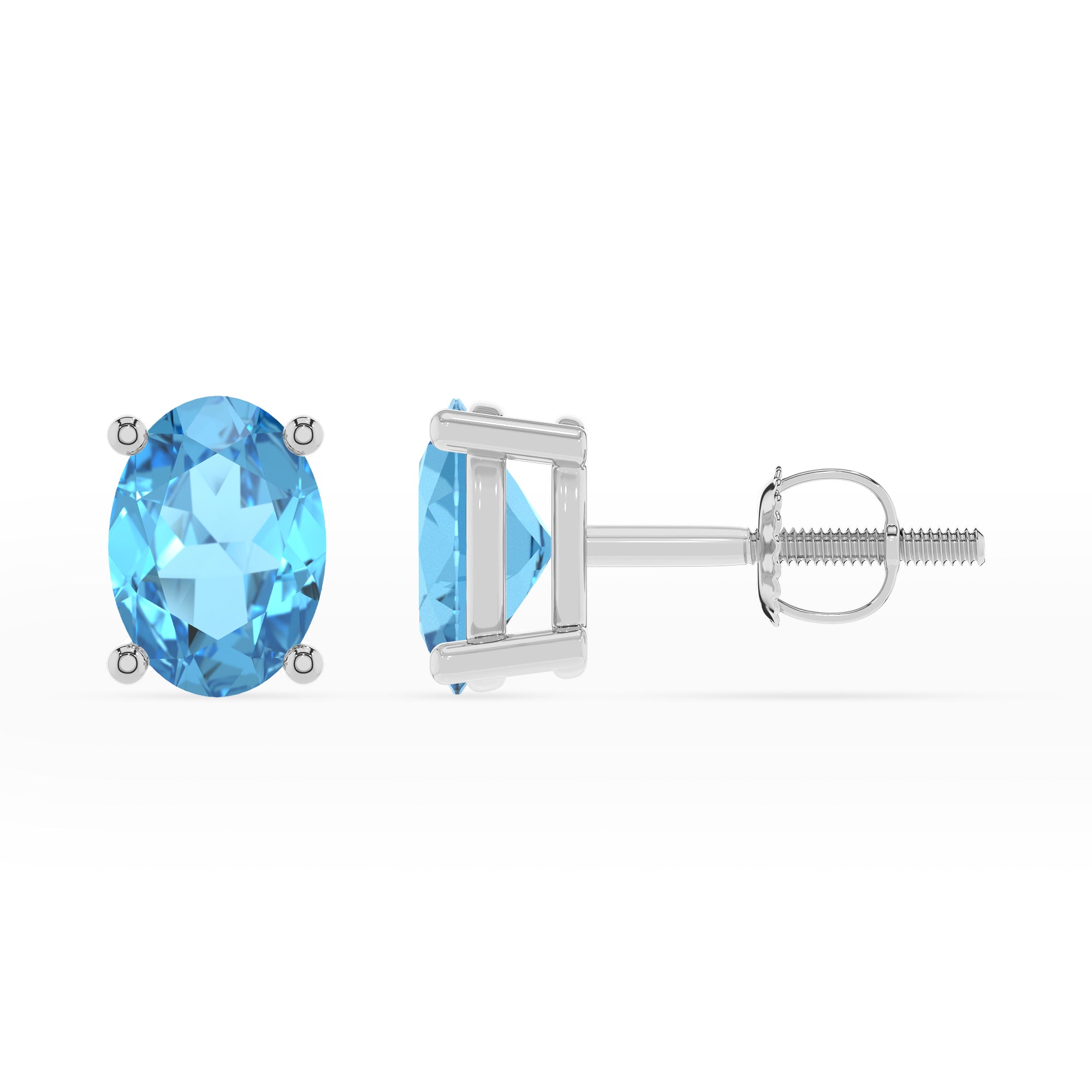 natural swiss blue topaz oval stud earrings 