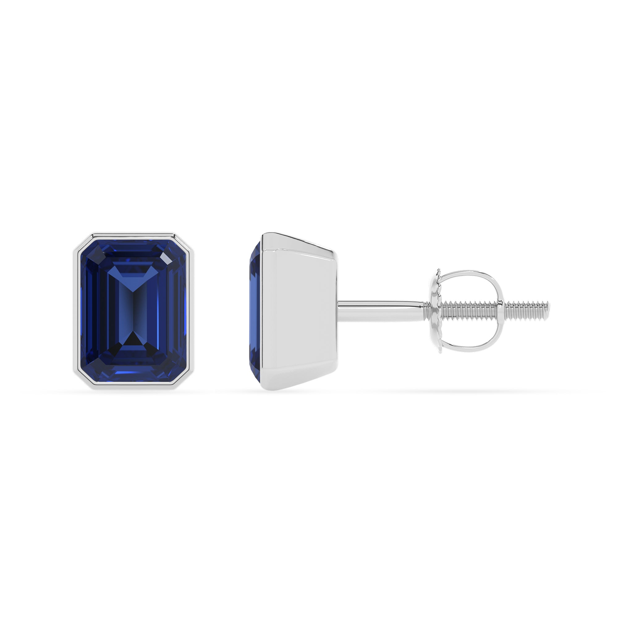 lab grown blue sapphire emerald cut stud earrings 