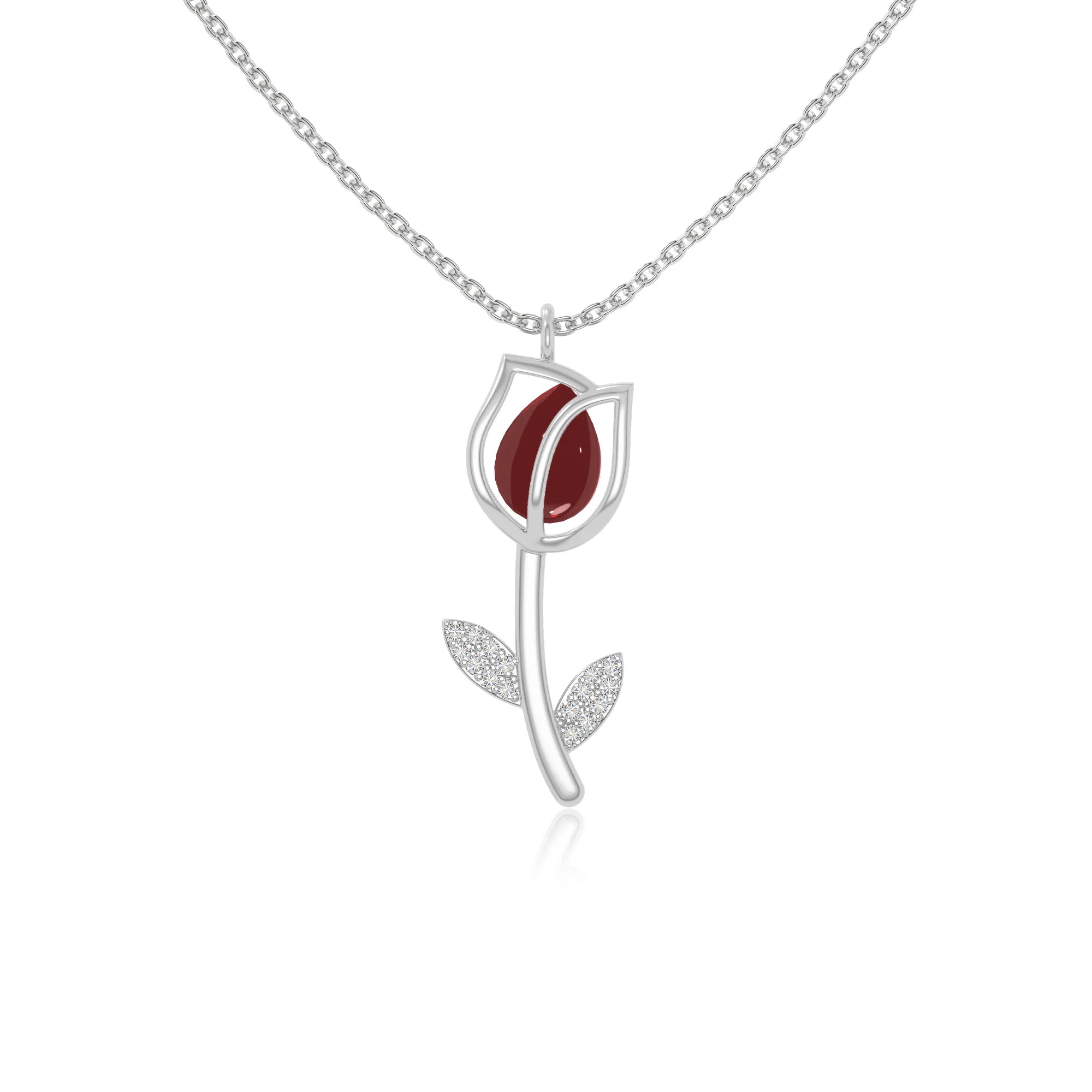 natural garnet tulip necklaces in sterling silver 