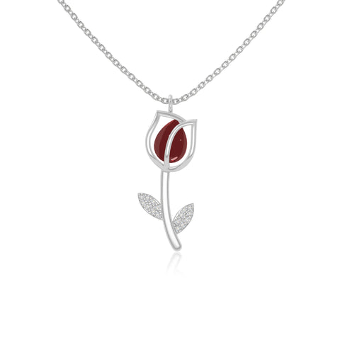 natural garnet tulip necklaces in sterling silver 