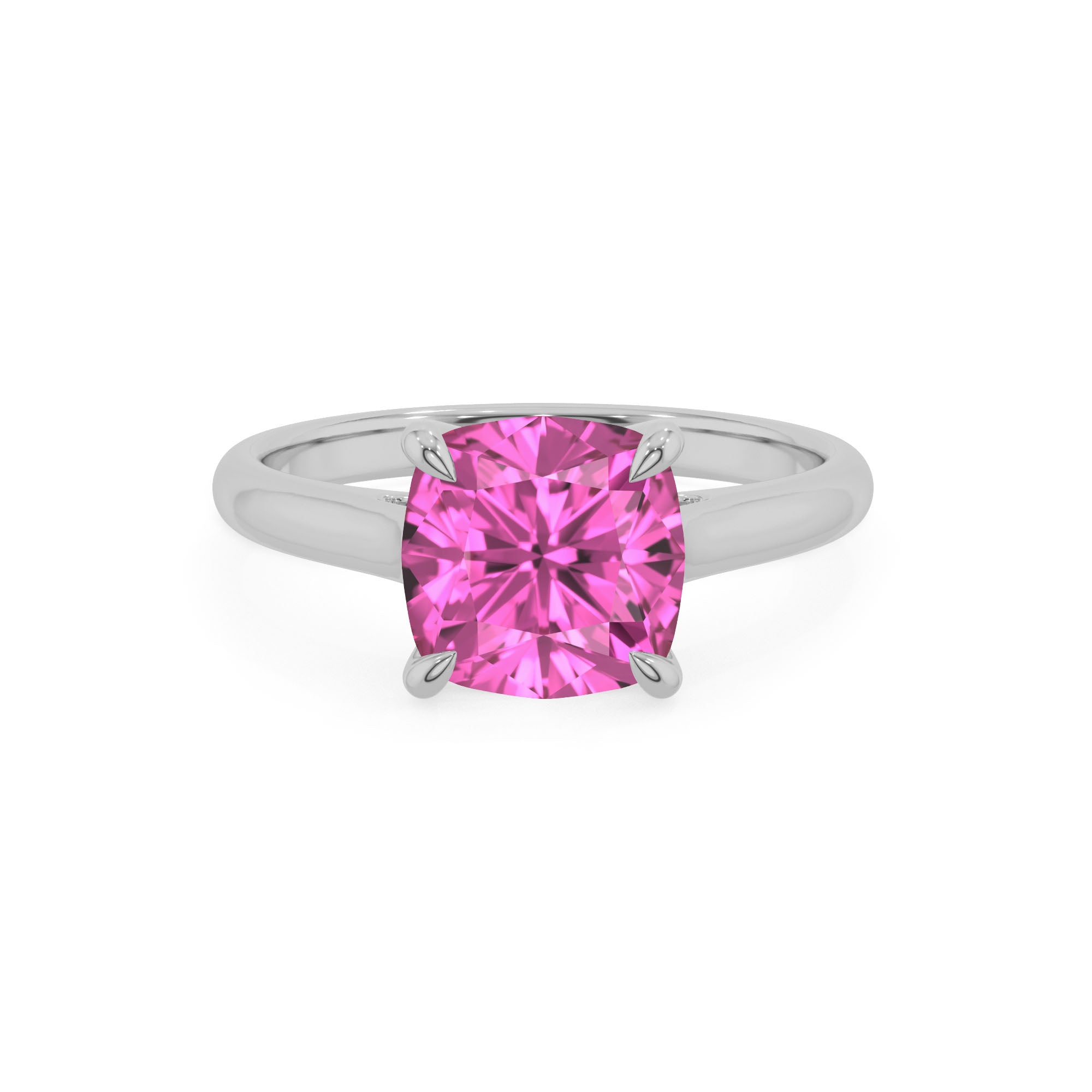 lab grown pink sapphire cushion solitaire engagement ring