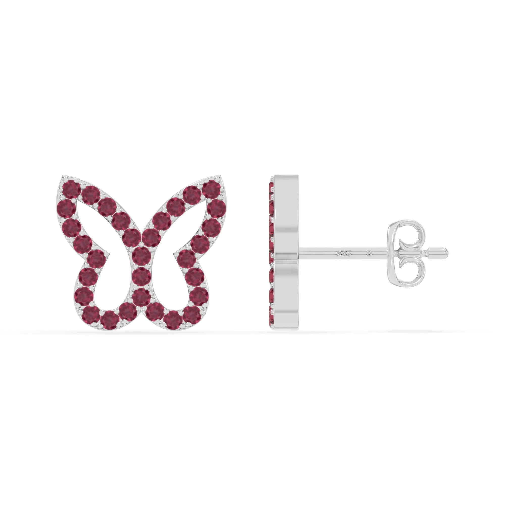 natural ruby butterfly stud earrings in sterling silver 