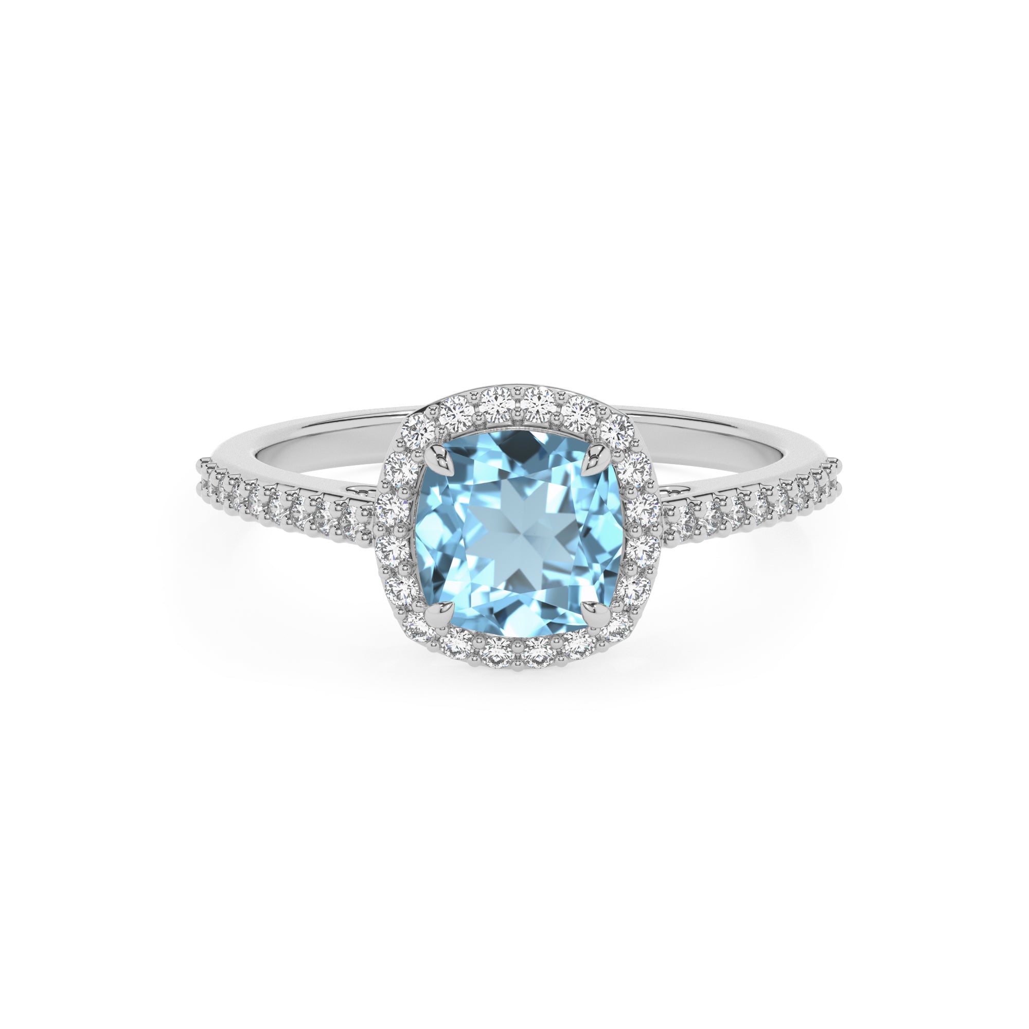 lab grown aquamarine cushion half eterity halo solitaire engagement ring