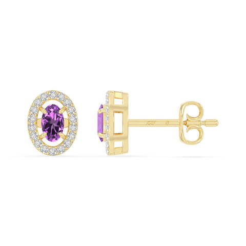 natural amethyst halo stud earrings in yellow gold vermeil 