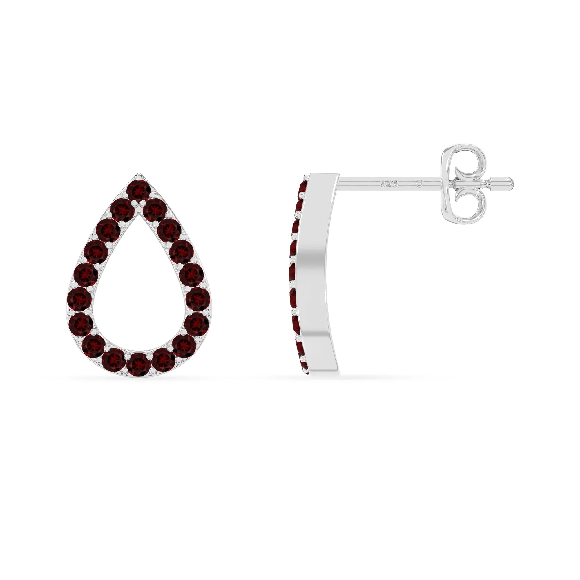 natural garnet teardrop stud earrings in sterling silver 