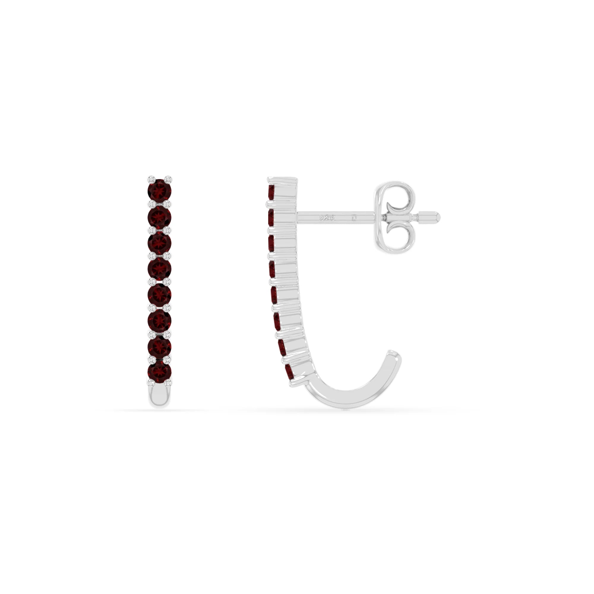 natural garnet hoop earrings in sterling silver 