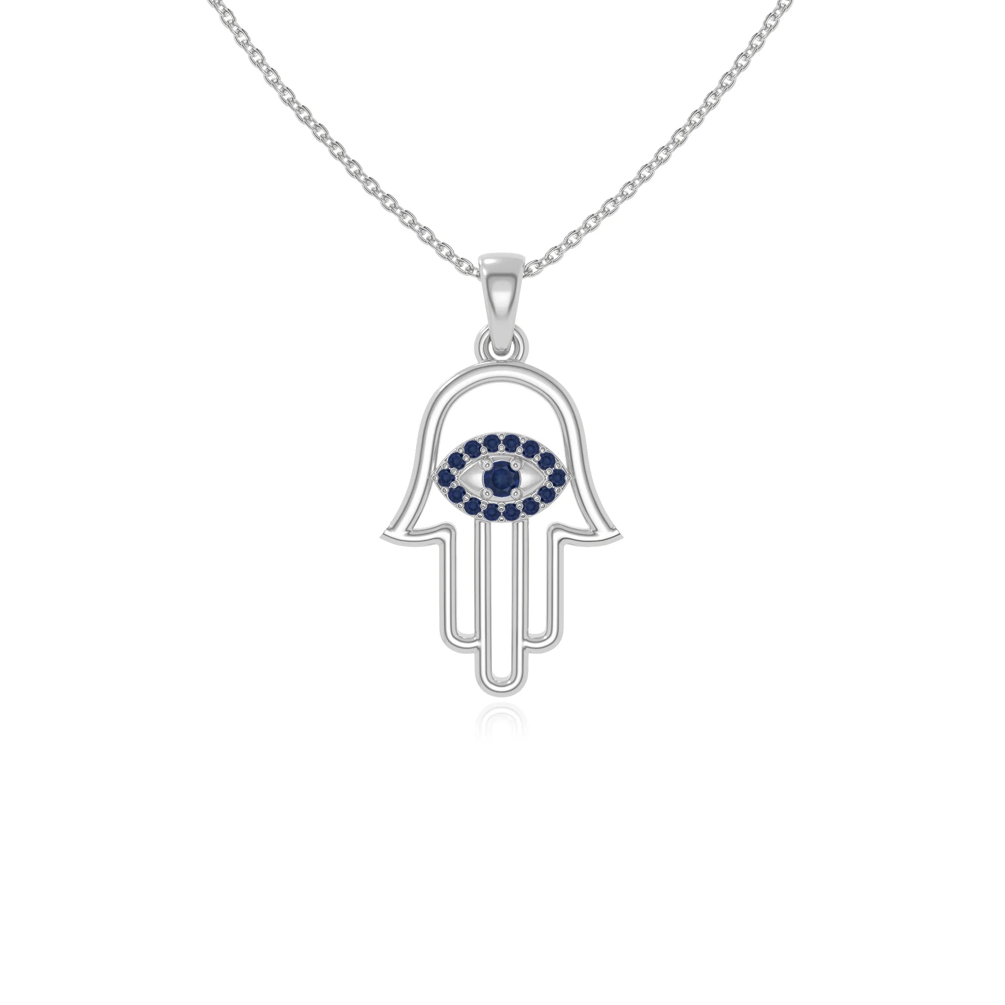 natural blue-sapphire evil eye hamsa hand necklaces in sterling silver 