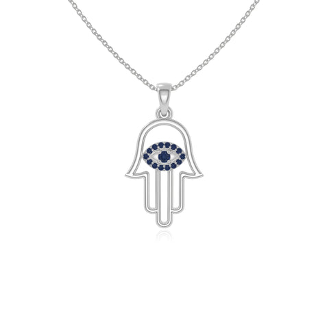 natural blue-sapphire evil eye hamsa hand necklaces in sterling silver 