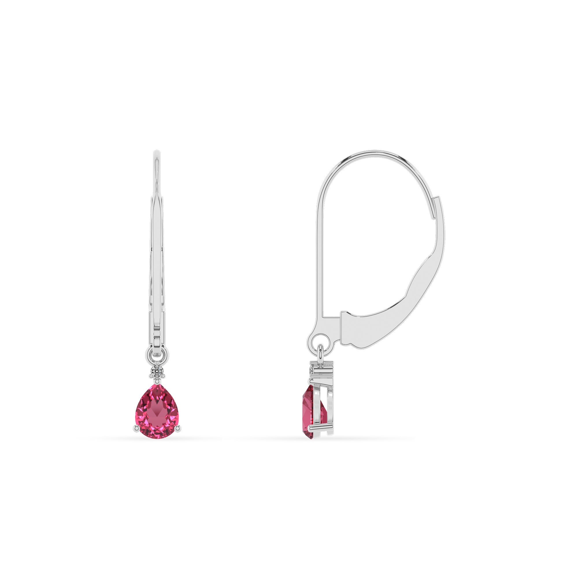 natural pink tourmaline pear dangle earrings with moissanite 