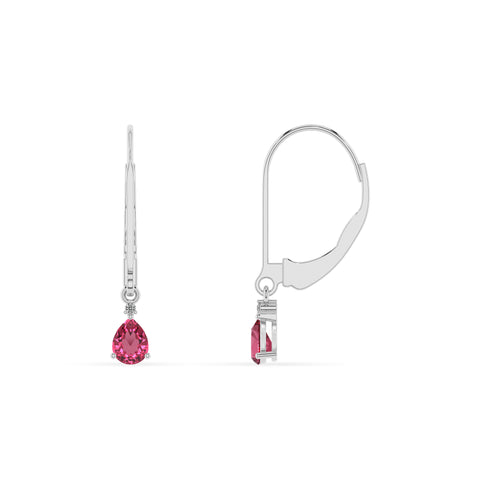 natural pink tourmaline pear dangle earrings with moissanite 