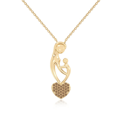 natural citrine mother child heart necklaces in yellow gold vermeil 