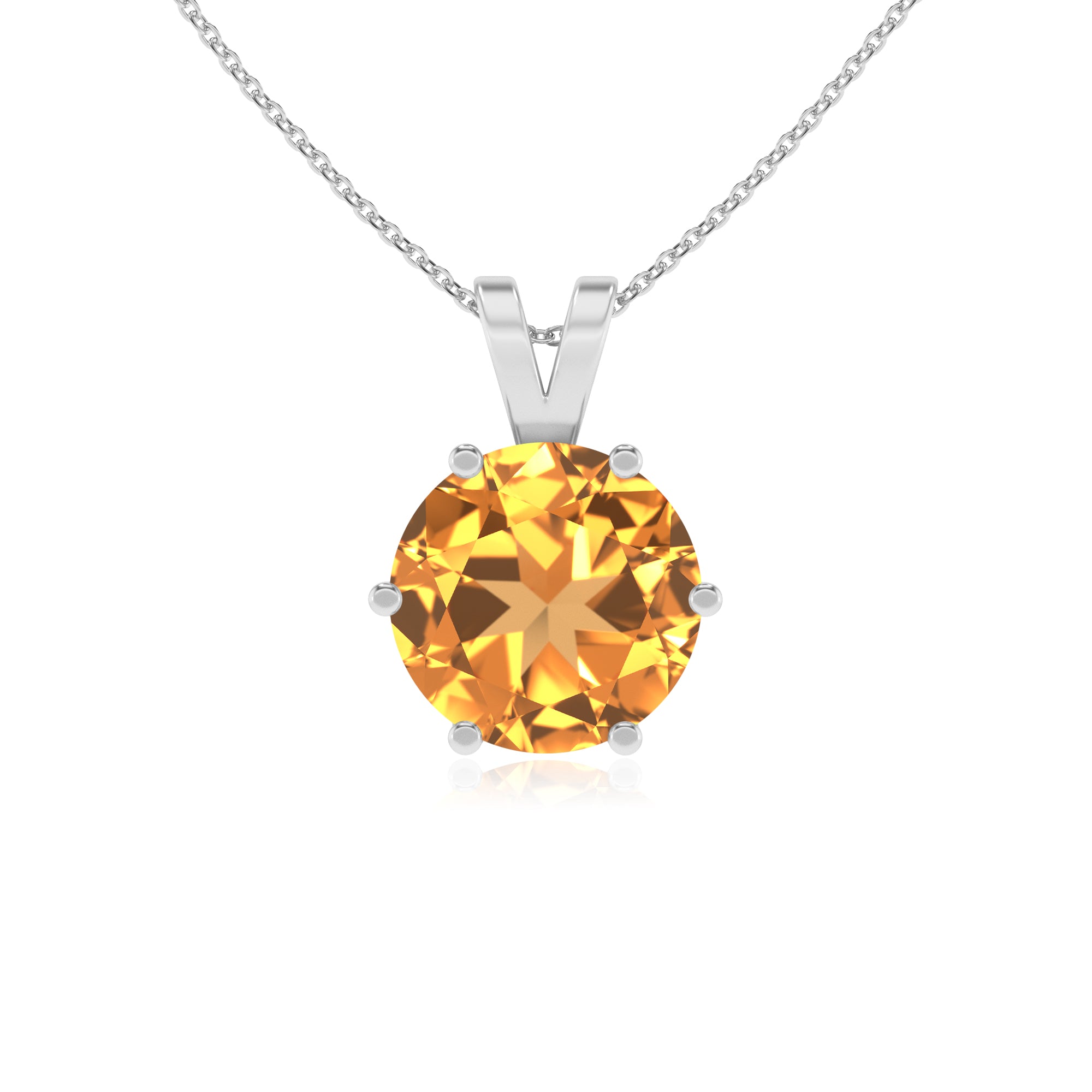 lab grown citrine round shape solitaire v-bale pendant necklace