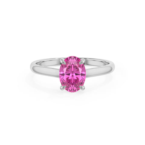 lab grown pink sapphire oval solitaire engagement ring