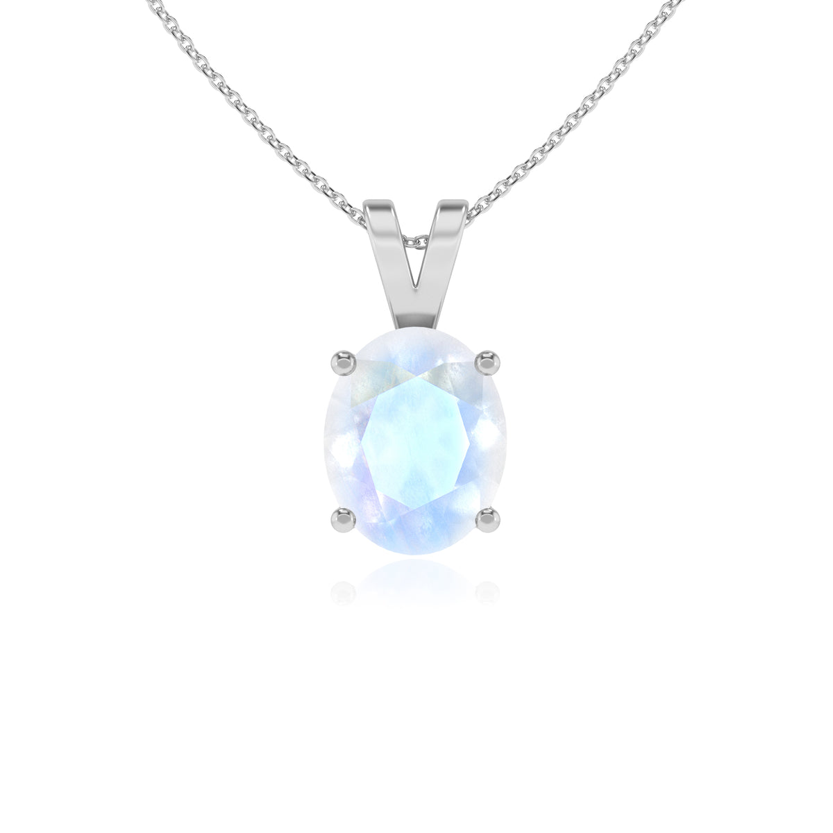 lab grown rainbow moonstone oval shape solitaire v-bale pendant necklace