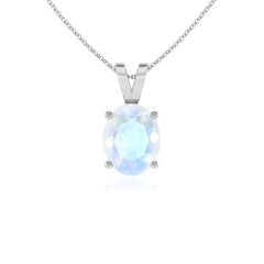 lab grown rainbow moonstone oval shape solitaire v-bale pendant necklace