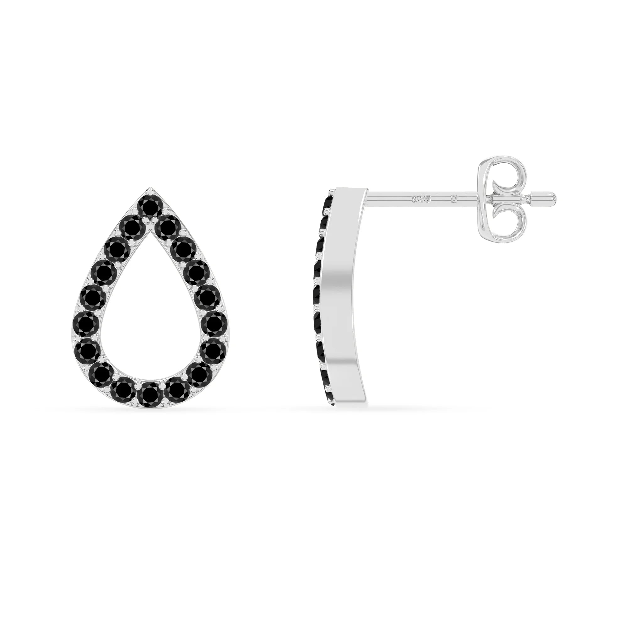 natural black-onyx teardrop stud earrings in sterling silver 