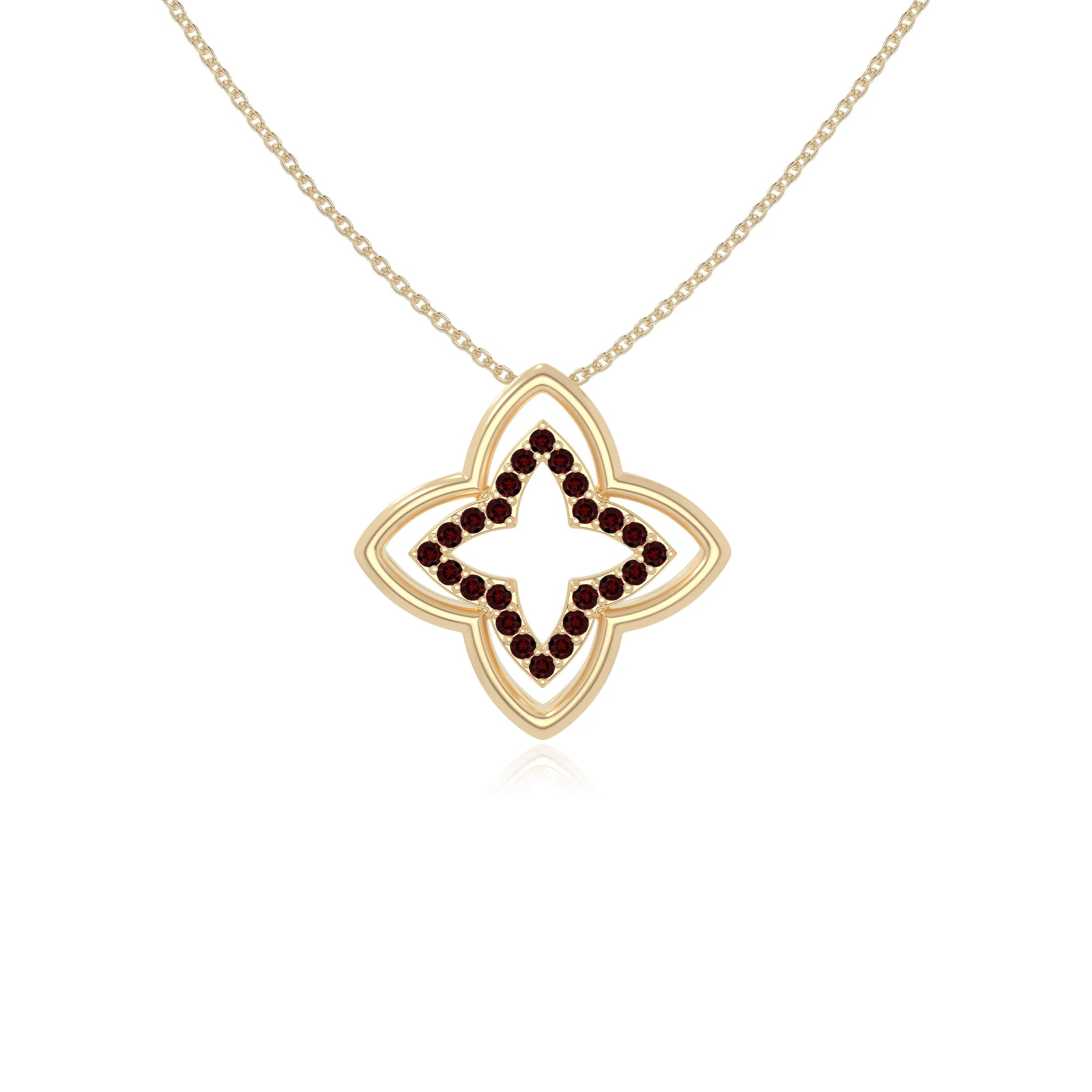 natural garnet 4 petal flower necklaces in yellow gold vermeil 