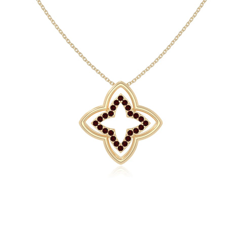 natural garnet 4 petal flower necklaces in yellow gold vermeil 